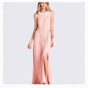 NWOT Hailey & Co Pink Sleeveless side slit maxi dress with lace yoke. Size Med